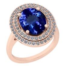 Certified 4.69 Ctw VS/SI1 Tanzanite and Diamond 14K Rose Gold Vintage Style Ring