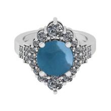 4.30 Ctw SI2/I1 Aquamarine And Diamond 14K White Gold Engagement Ring