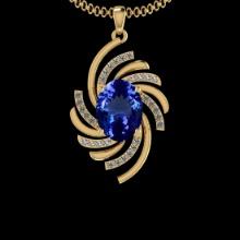 4.48 Ctw VS/SI1 Tanzanite And Diamond 10K Yellow Gold Vintage Style Pendant