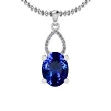 Certified 5.64 Ctw VS/SI1 Tanzanite and Diamond 14K White Gold Vintage Style Pendant