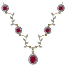 Certified 12.79 Ctw SI2/I1 Ruby And Diamond 14K Yellow Necklace