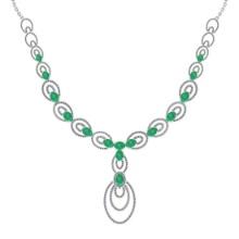 23.80 Ctw SI2/I1 Emerlad And Diamond 14K White Gold Victorian Style Necklace