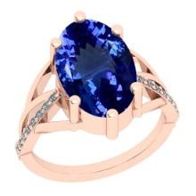 8.00 Ctw VS/SI1 Tanzanite And Diamond 18K Rose Gold Ring