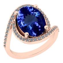 Certified 6.13 Ctw VS/SI1 Tanzanite and Diamond 14K Rose Gold Vintage Style Ring