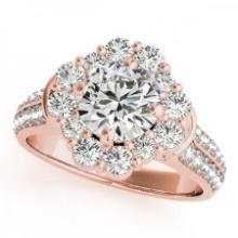 CERTIFIED 18KT ROSE GOLD 1.74 CTW J-K/VS-SI1 DIAMOND HALO ENGAGEMENT RING