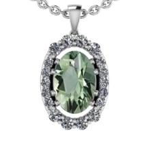 26.05 Ctw I2/I3 Green Amethyst And Diamond 10K White Gold Pendant