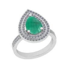 2.97 Ctw SI2/I1 Emerald And Diamond 14K White Gold two Row Wedding Halo Ring