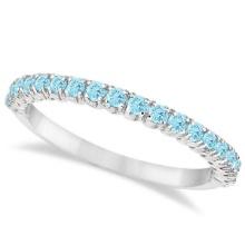 Half-Eternity Pave-Set Thin Aquamarine Stack Ring 14k White Gold 0.65ctw