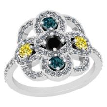 1.73 Ctw I2/I3 Multi Treated Fancy Blue,Black,Yellow And White Diamond 18K White Gold Ring