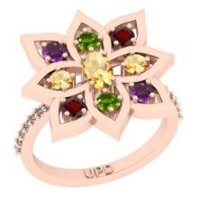 1.67 Ctw I2/I3 Multi Stone And Diamond 10K Rose Gold Multi Flower Ring