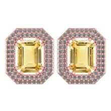 3.66 Ctw Citrine And Diamond 14k Rose Gold Halo Stud Earring