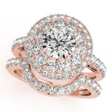 Certified 1.85 Ctw SI2/I1 Diamond 14K Rose Gold Engagement Halo Set Ring