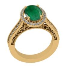 3.40 Ctw VS/SI1 Emerald And Diamond 18K Yellow Gold Vintage Style Ring