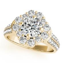 Certified 1.55 Ctw SI2/I1 Diamond 14K Yellow Gold Vintage Style Wedding Halo Ring