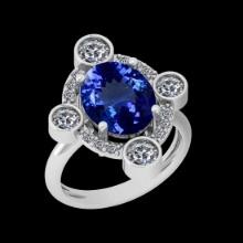 6.11 Ctw VS/SI1 Tanzanite And Diamond 10K White Gold Vintage Style Ring