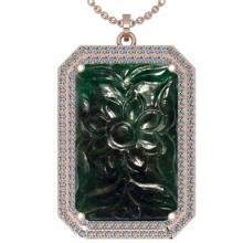 103.57 Ctw SI2/I1 Emerald And Diamond 14K Rose Gold Vintage Style Necklace