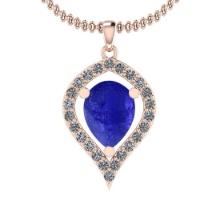 Certified 6.64 Ctw Tanzanite and Diamond I1/I2 14K Rose Gold Victorian Style Pendant