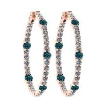 2.08 Ctw i2/i3 Treated Fancy Blue and White Diamond 14K Rose Gold Hoop Earrings