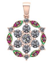 Certified 1.30 CTW Genuine Mystic Topaz And Diamond 14K Rose Gold Pendant