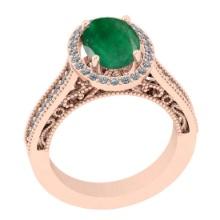 3.40 Ctw VS/SI1 Emerald And Diamond 18K Rose Gold Vintage Style Ring