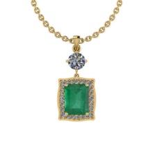 Certified 3.30 Ctw Emerald and Diamond I2/I3 14K Yellow Gold Victorian Style Pendant Necklace