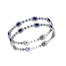 13.80 Ctw SI2/I1 Blue Sapphire And Diamond 14K White Gold Bangle