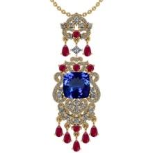 Certified 11.78 Ctw VS/SI1 Tanzanite,RUBY And Diamond 14K Yellow Gold Vintage Style Necklace