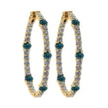 2.08 Ctw i2/i3 Treated Fancy Blue and White Diamond 14K Yellow Gold Hoop Earrings