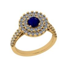 1.30 Ctw SI2/I1 Blue Sapphire And Diamond 14K Yellow Gold two Row Engagement Halo Ring