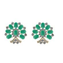 15.48 Ctw SI2/I1 Emerald And Diamond 14K Yellow Gold Earrings