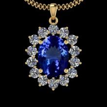 9.35 Ctw VS/SI1 Tanzanite And Diamond 10K Yellow Gold Vintage Style Pendant