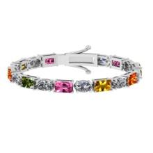 8.10 Ctw VS/SI1 Multi Stone Sapphire And Diamond 14K White Gold Bracelet