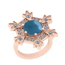 4.16 Ctw SI2/I1 Aquamarine And Diamond 14K Rose Gold Engagement Ring