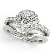 Certified 0.90 Ctw SI2/I1 Diamond 14K White Gold Wedding Halo Set Ring