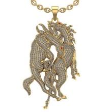 2.76 Ctw SI2/I1 Diamond 14K Yellow Gold Hourse Pendant Necklace