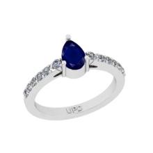 1.08 Ctw I2/I3 Blue Sapphire And Diamond 14K White Gold Ring