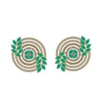 5.60 Ctw SI2/I1 Emerald And Diamond 14K Yellow Gold Earrings