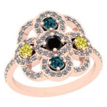 1.73 Ctw I2/I3 Multi Treated Fancy Blue,Black,Yellow And White Diamond 18K Rose Gold Ring