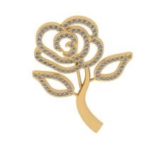 0.60 Ctw SI2/I1 Diamond 14K Yellow Gold Rose Brooch Pin