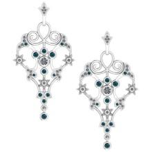 Certified 0.61 Ctw I2/I3 Treated Fancy Blue And White Diamond 14K White Gold Victorian Style Earring