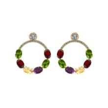 6.70 Ctw I2/I3 Multi Stone And Diamond 10K Yellow Gold Earrings