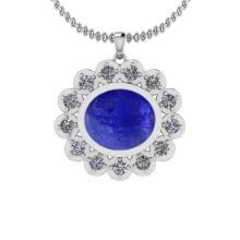 Certified 11.55 Ctw Tanzanite and Diamond I1/I2 14K White Gold Victorian Style Pendant