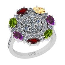 1.97 Ctw I2/I3 Multi Stone And Diamond 10K White Gold Cocktail Promises Ring