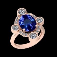 6.11 Ctw VS/SI1 Tanzanite And Diamond 10K Rose Gold Vintage Style Ring