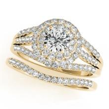 Certified 1.30 Ctw SI2/I1 Diamond 14K Yellow Gold Bridal Engagement Halo Set Ring