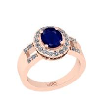 1.81 Ctw I2/I3 Blue Sapphire And Diamond 14K Rose Gold Anniversary Halo Ring