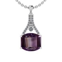 29.26 Ctw I2/I3 Amethyst And Diamond 10K White Gold Vintage Style Pendant