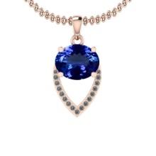 3.37 Ctw VS/SI1 Tanzanite And Diamond 14K Rose Gold Necklace