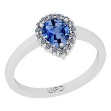 0.91 Ctw I2/I3 sapphire And Diamond 14K White Gold Engagement Ring