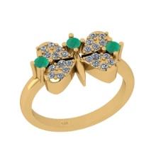 0.40 Ctw SI2/I1 Emerald And Diamond 14K Yellow Gold Ring